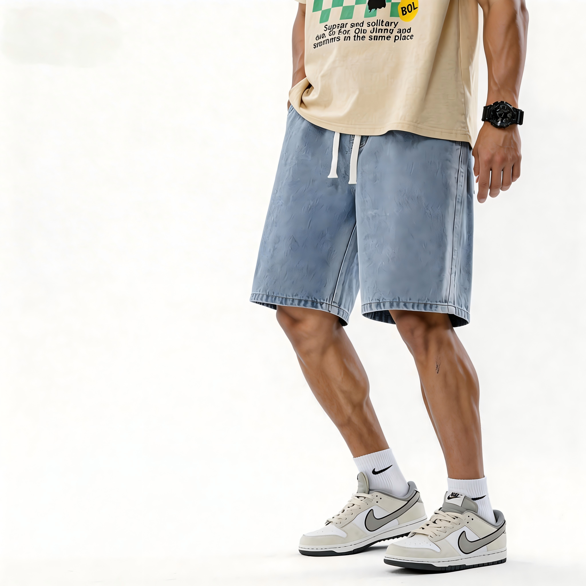 Men’s Loose Fit Denim Drawstring Shorts
