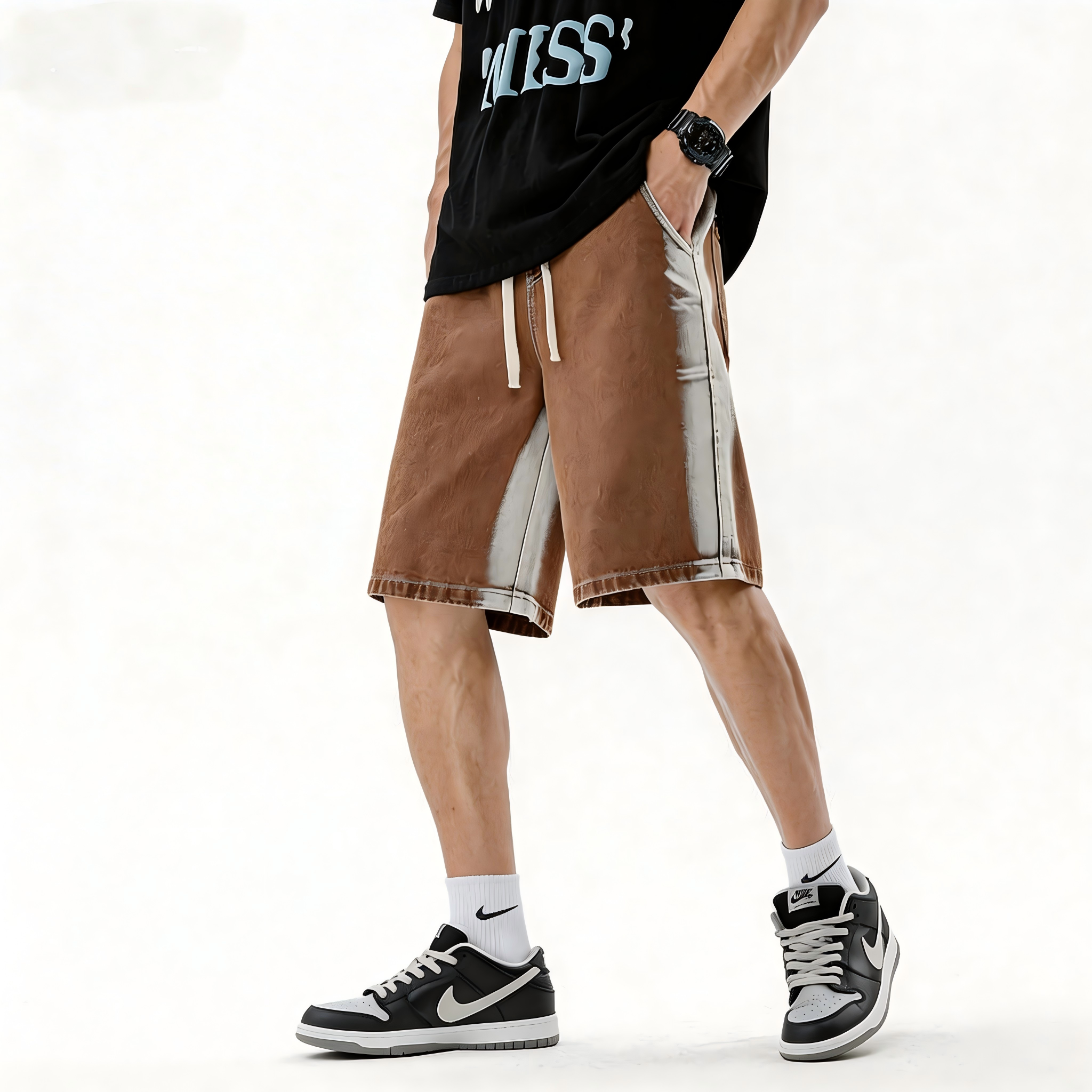 Men’s Loose Fit Denim Drawstring Shorts