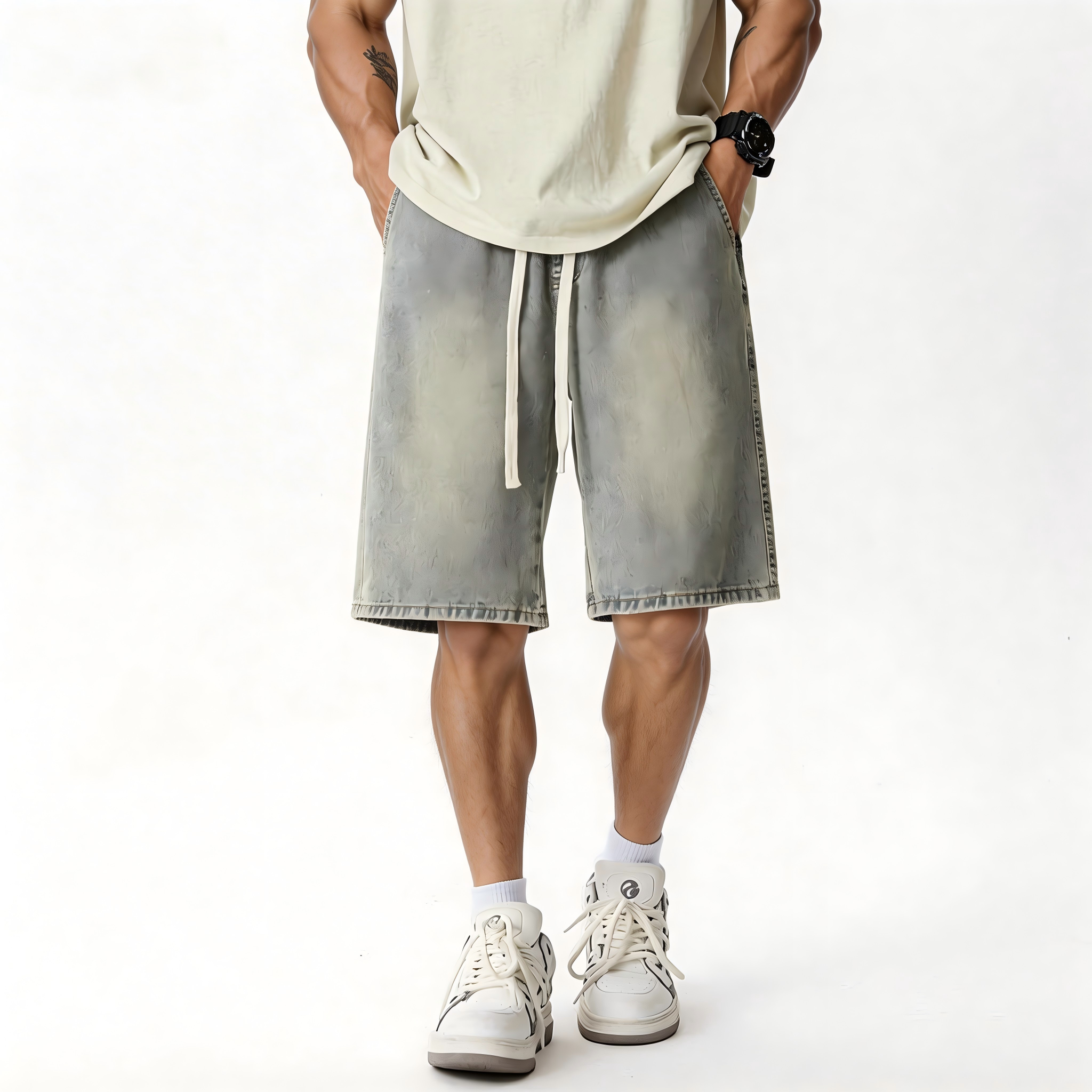 Men’s Loose Fit Denim Drawstring Shorts