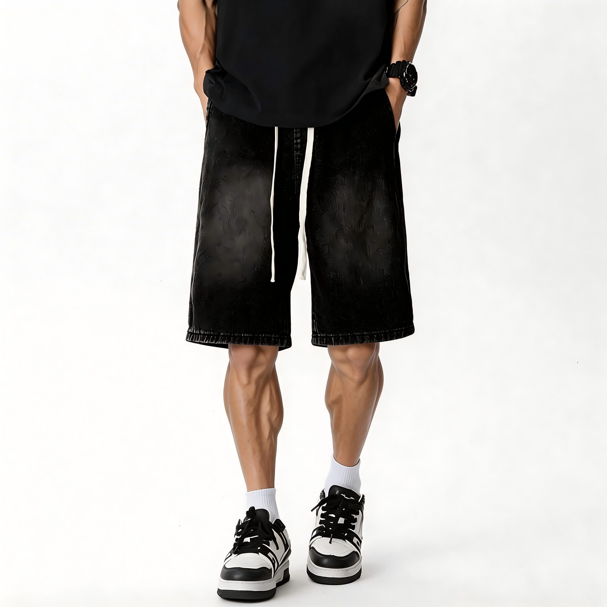 Men’s Loose Fit Denim Drawstring Shorts
