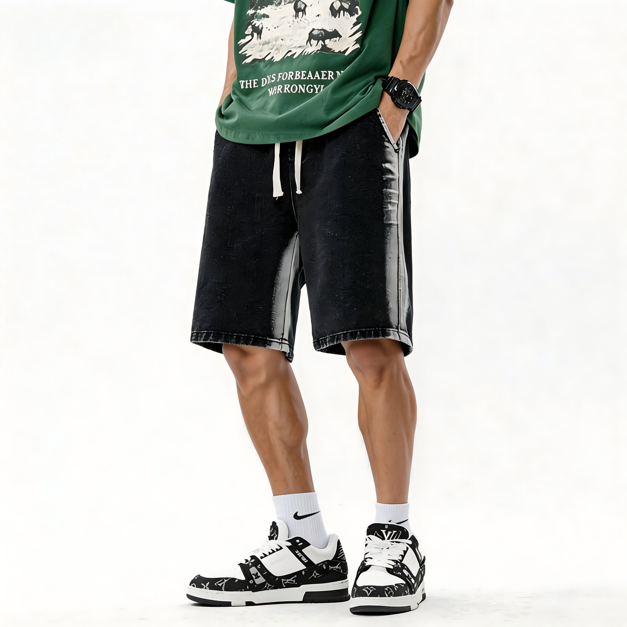 Men’s Loose Fit Denim Drawstring Shorts