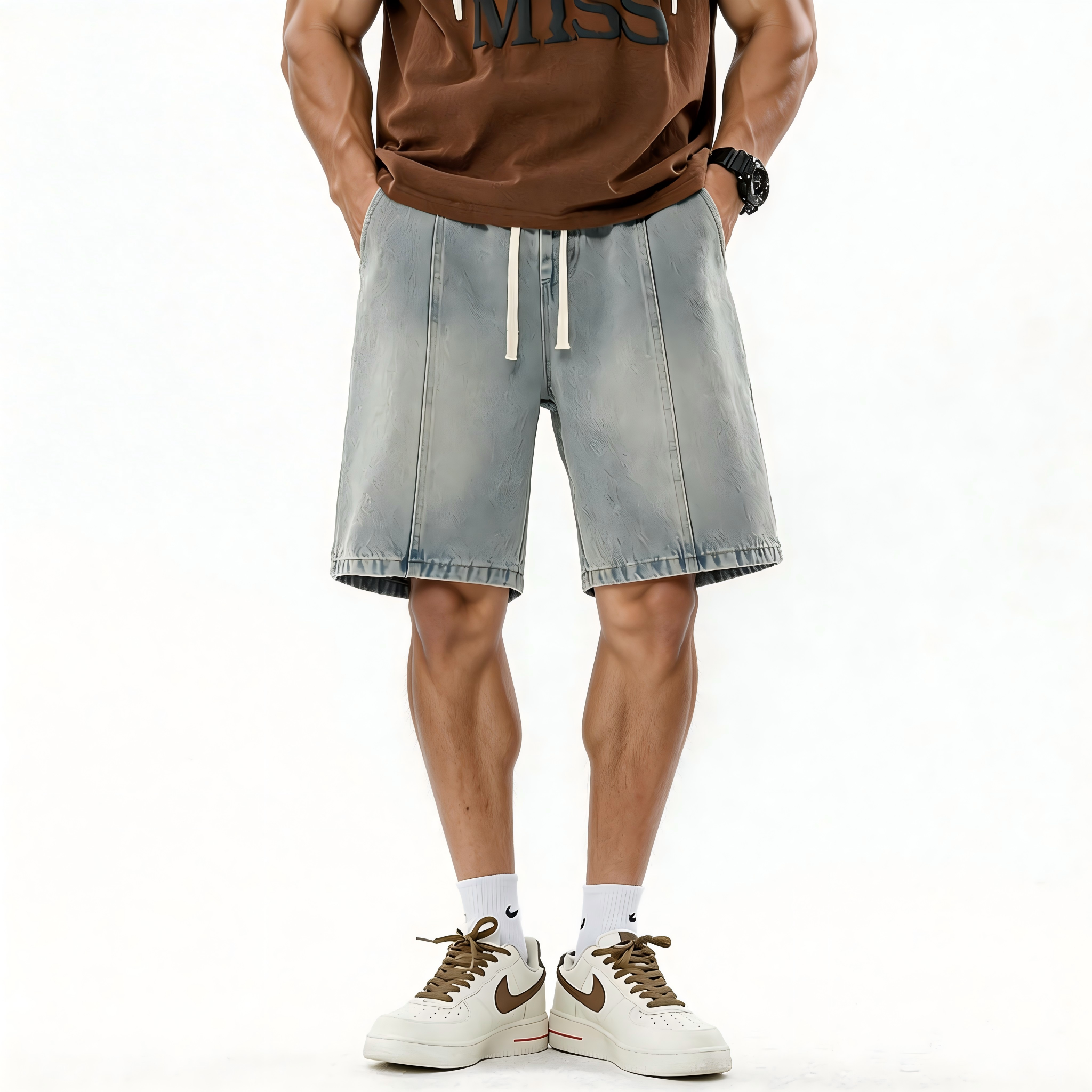 Men’s Loose Fit Denim Drawstring Shorts