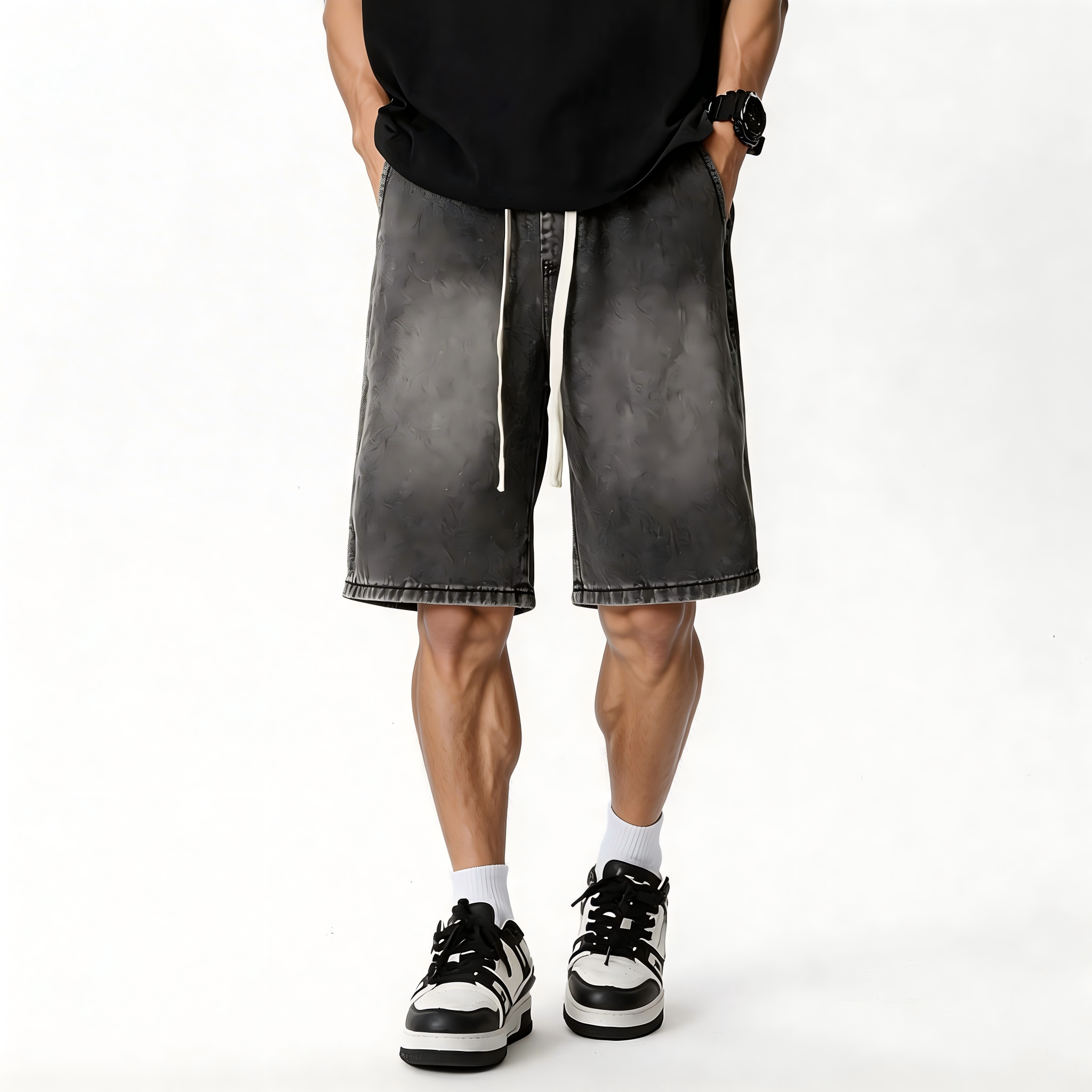 Men’s Loose Fit Denim Drawstring Shorts