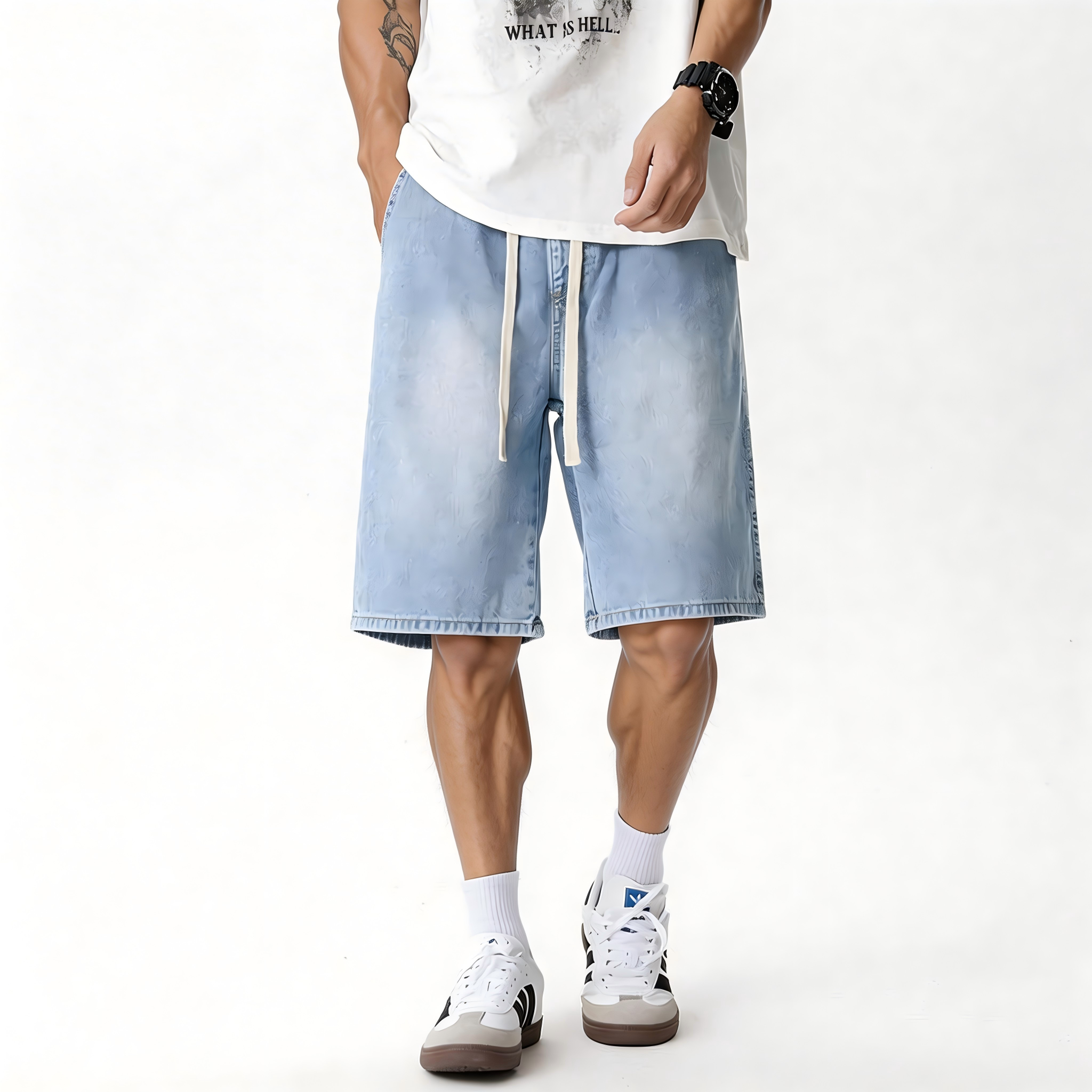 Men’s Loose Fit Denim Drawstring Shorts