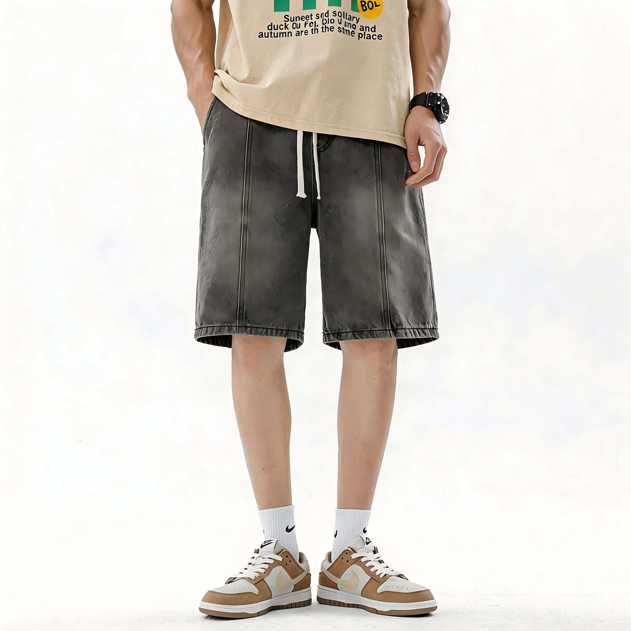 Men’s Loose Fit Denim Drawstring Shorts