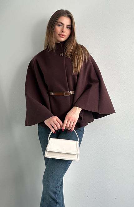 Women's Winter Fashion Casual Solid Color Waist Strap Cloak Jacket
