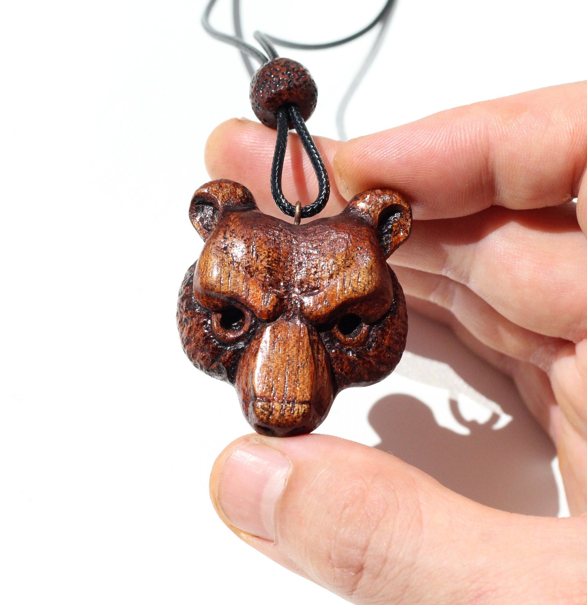 Wooden bear head pendant