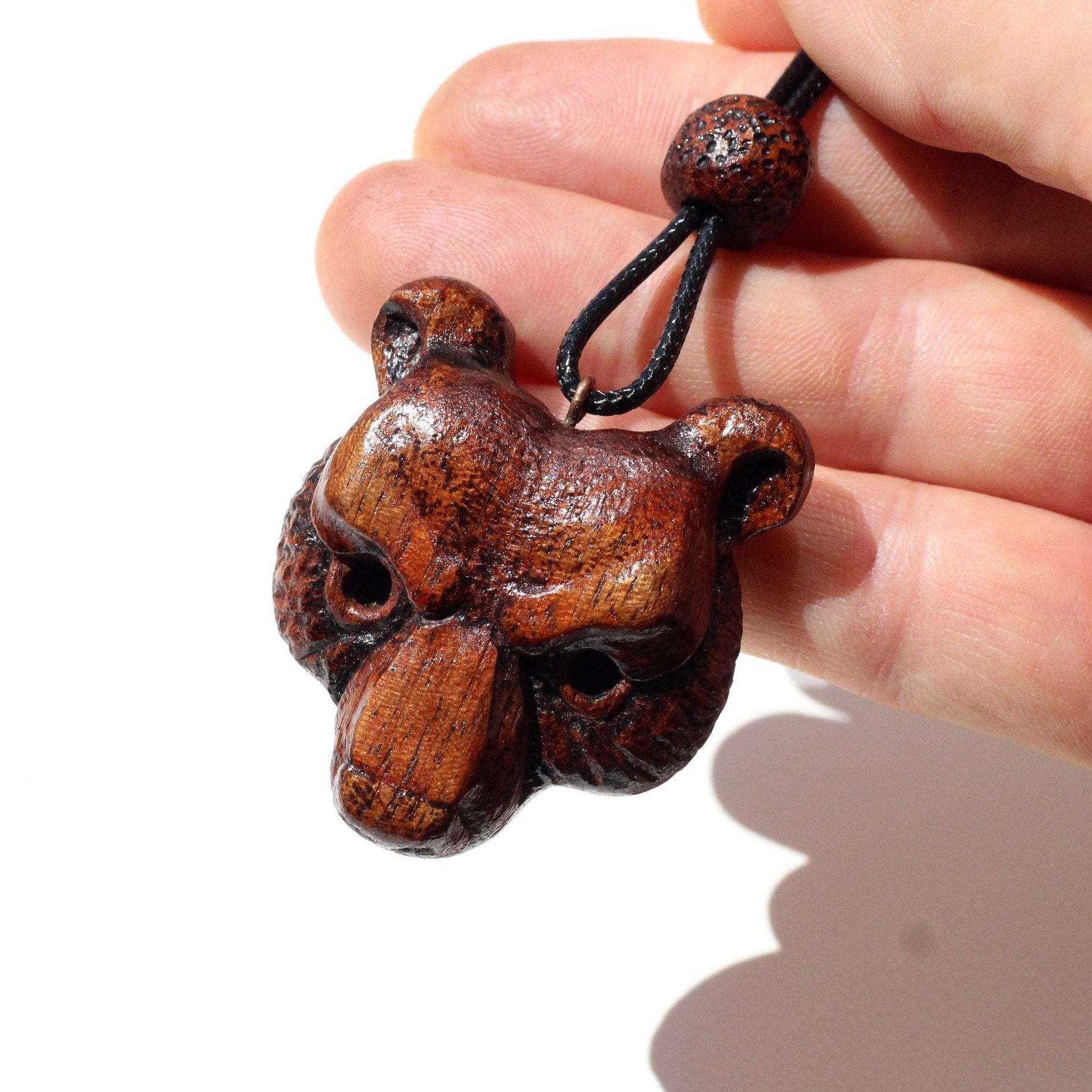 Wooden bear head pendant
