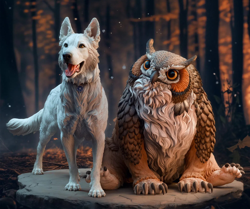 Scratch and Owlbear Cub Baldur's Gate 3 Companions；Hand Painted Full Color Available Premium 3D Resin Fantasy DnD Pocket Animal Figurine