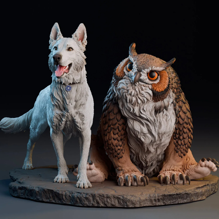 Scratch and Owlbear Cub Baldur's Gate 3 Companions；Hand Painted Full Color Available Premium 3D Resin Fantasy DnD Pocket Animal Figurine