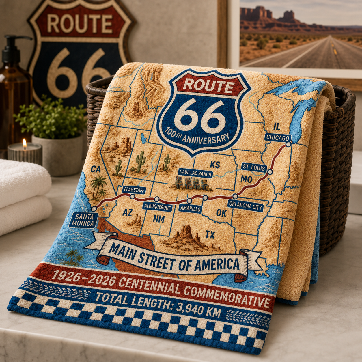 Route 66 Centennial Beach/Bath Towel (1926–2026)