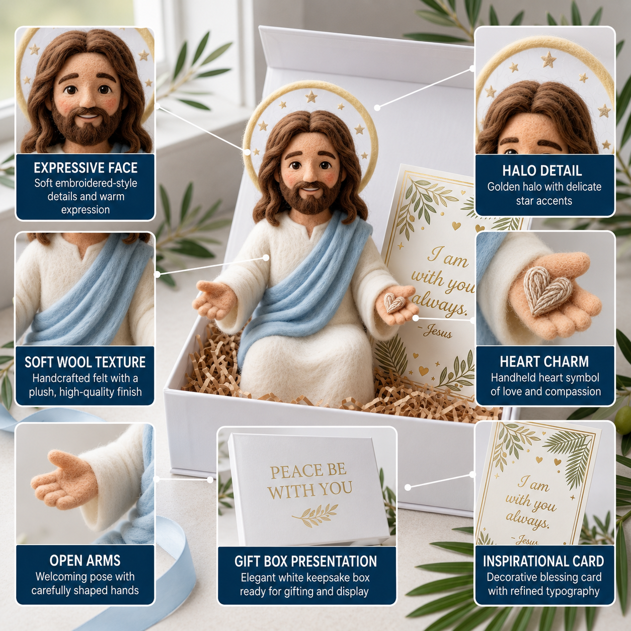 "Peace Be With You" Handcrafted Felt Jesus Plush - Comforting Faith Gift