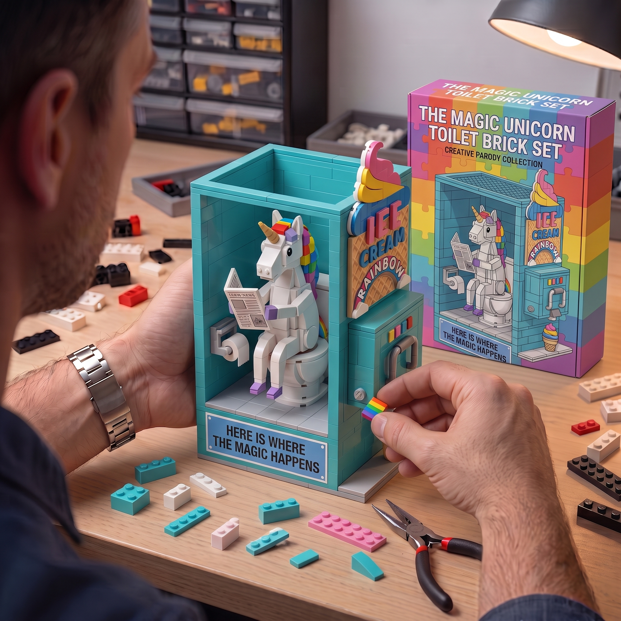 Magical Unicorn Toilet Ice Cream Machine Building Blocks