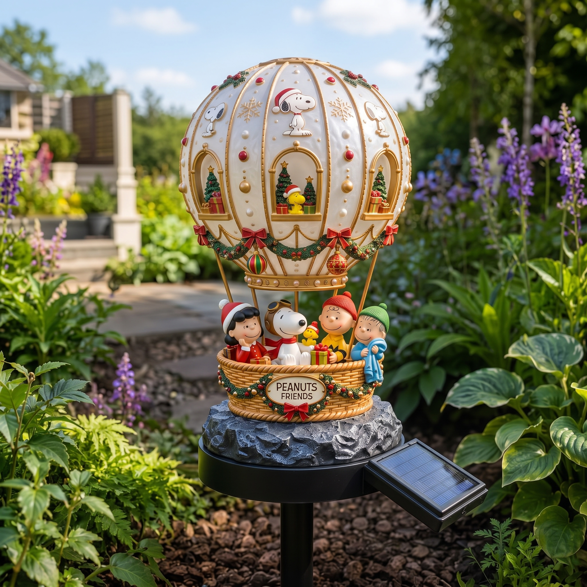 Snoopy & Friends Hot Air Balloon Solar Garden Light