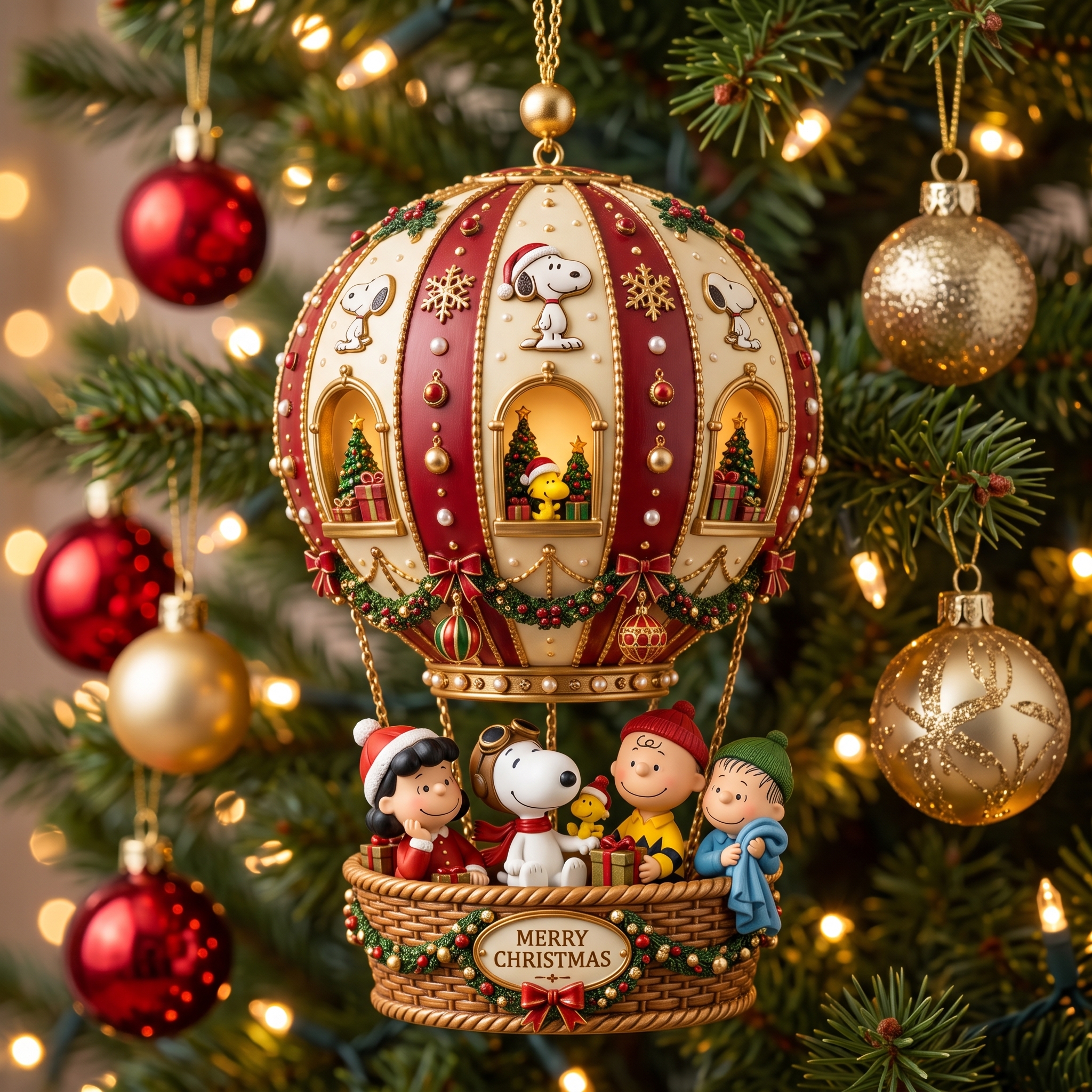 Snoopy Christmas Hot Air Balloon Ornament 
