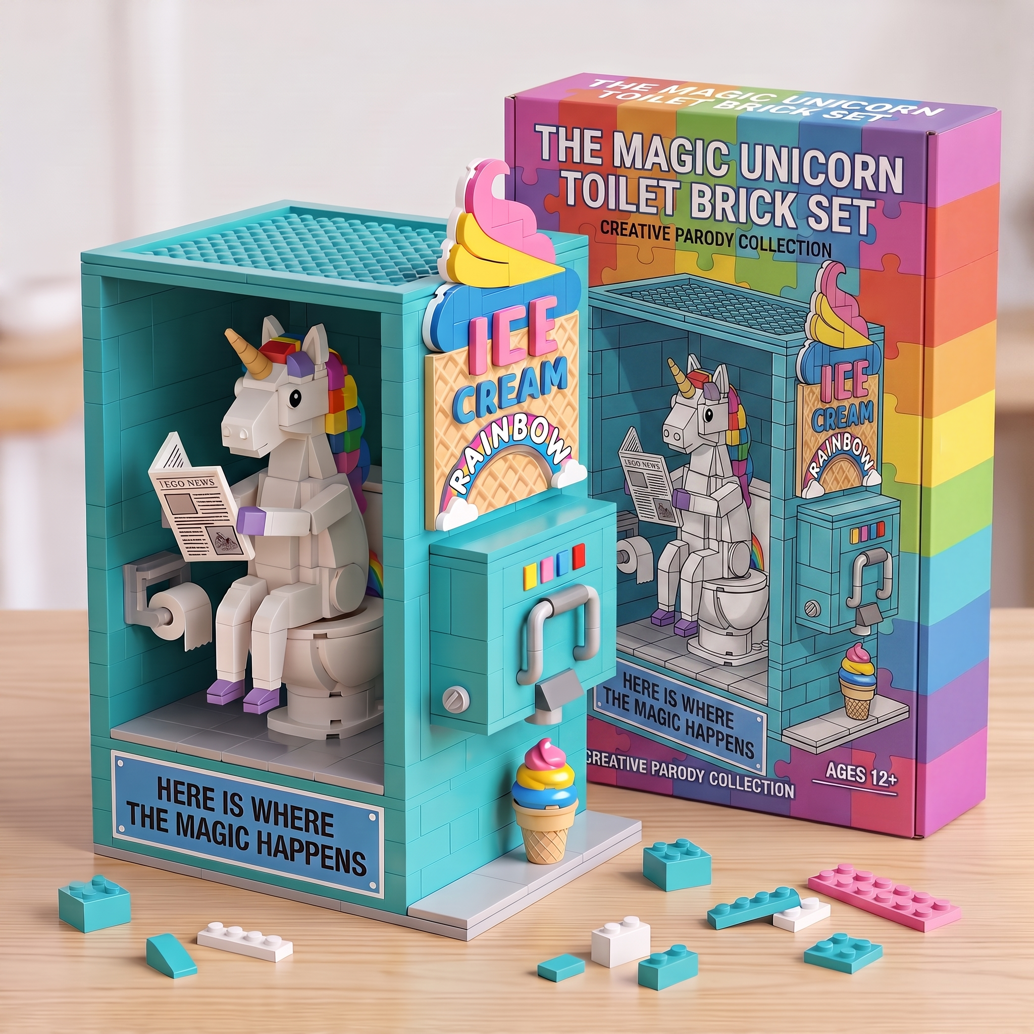 Magical Unicorn Toilet Ice Cream Machine Building Blocks