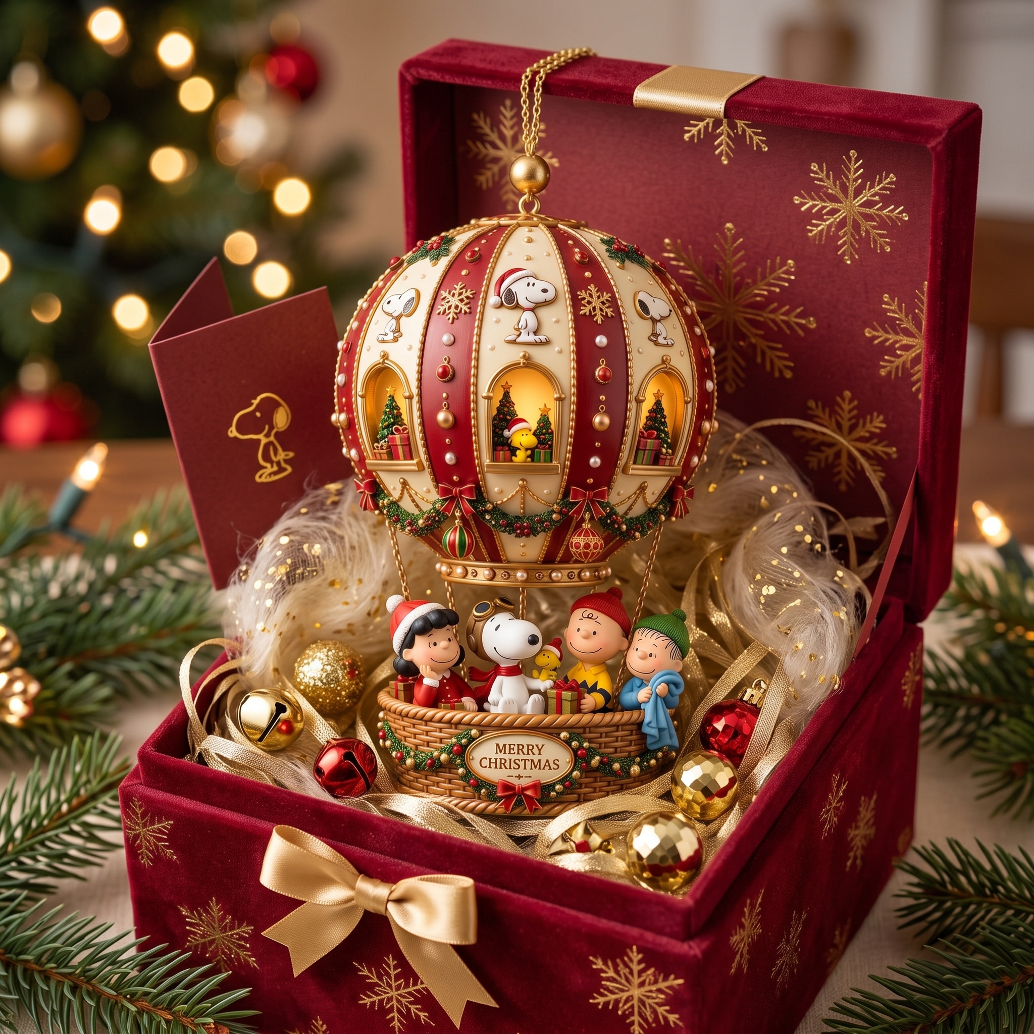 Snoopy Christmas Hot Air Balloon Ornament 
