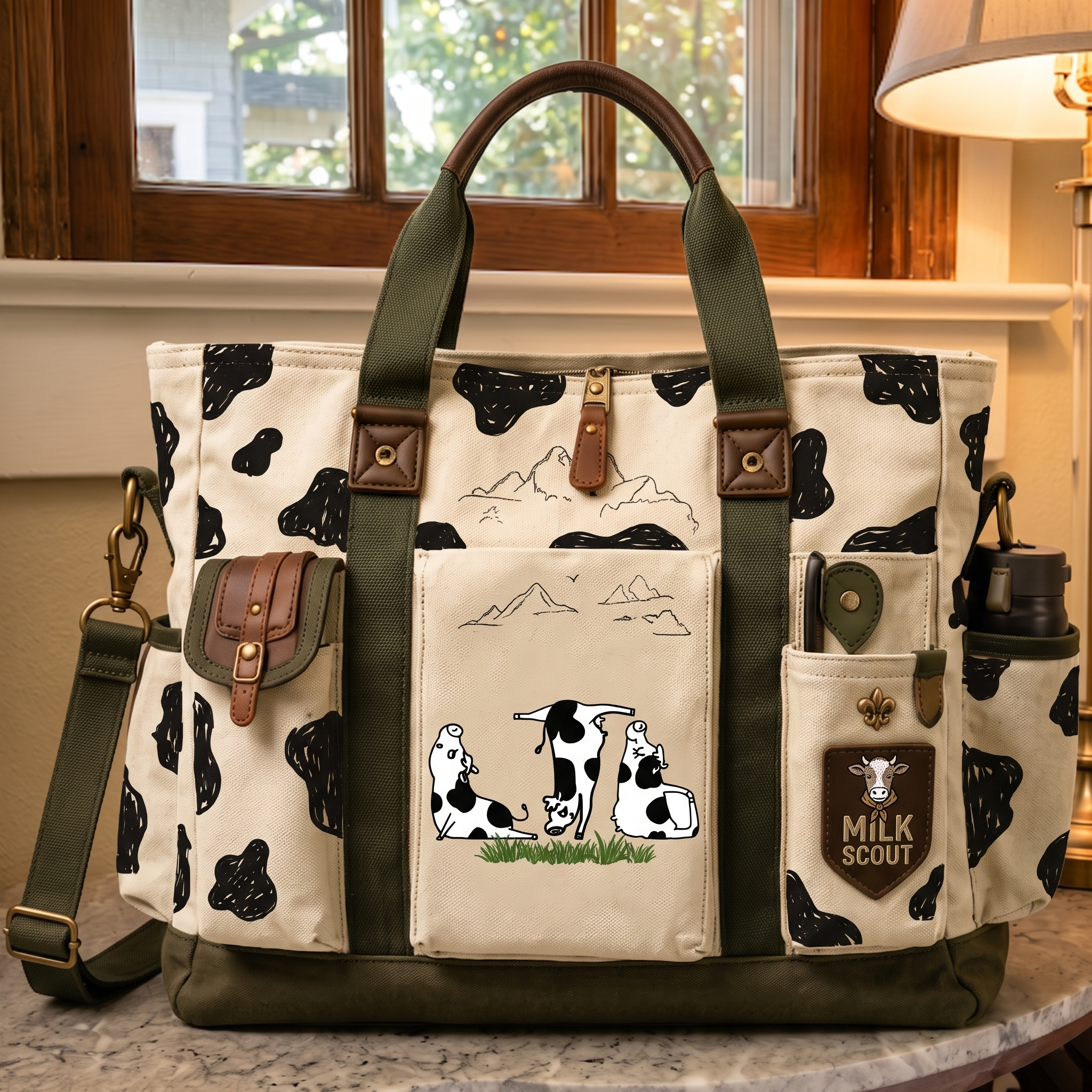 Abstract Cow Print Canvas Tote Bag