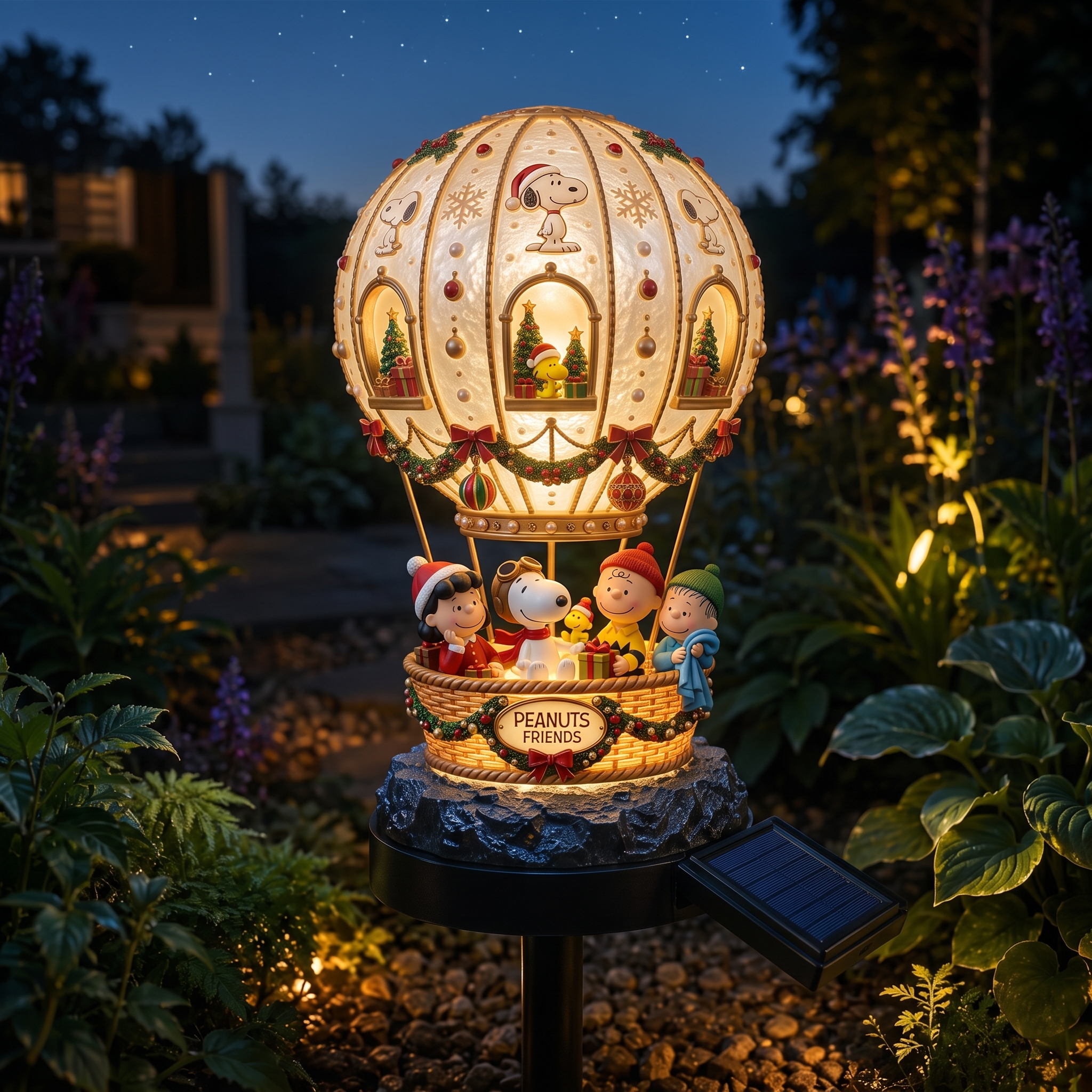 Snoopy & Friends Hot Air Balloon Solar Garden Light