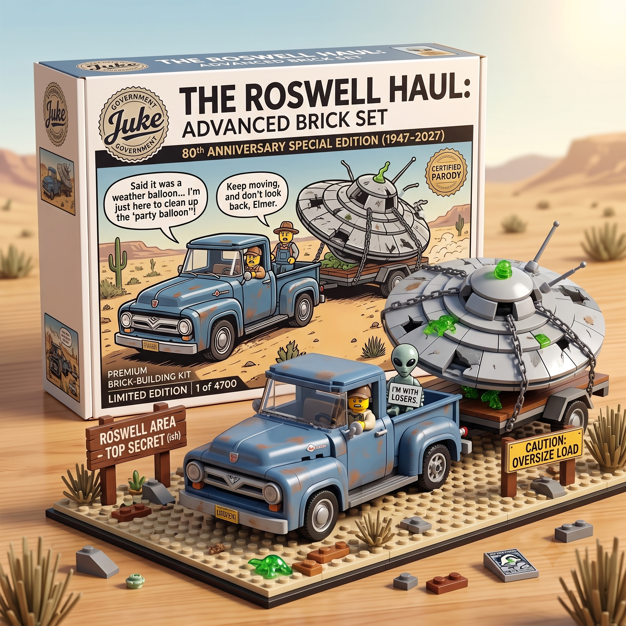 The Roswell Haul: 80th Anniversary UFO Commemorative Brick Set (1947-2027)