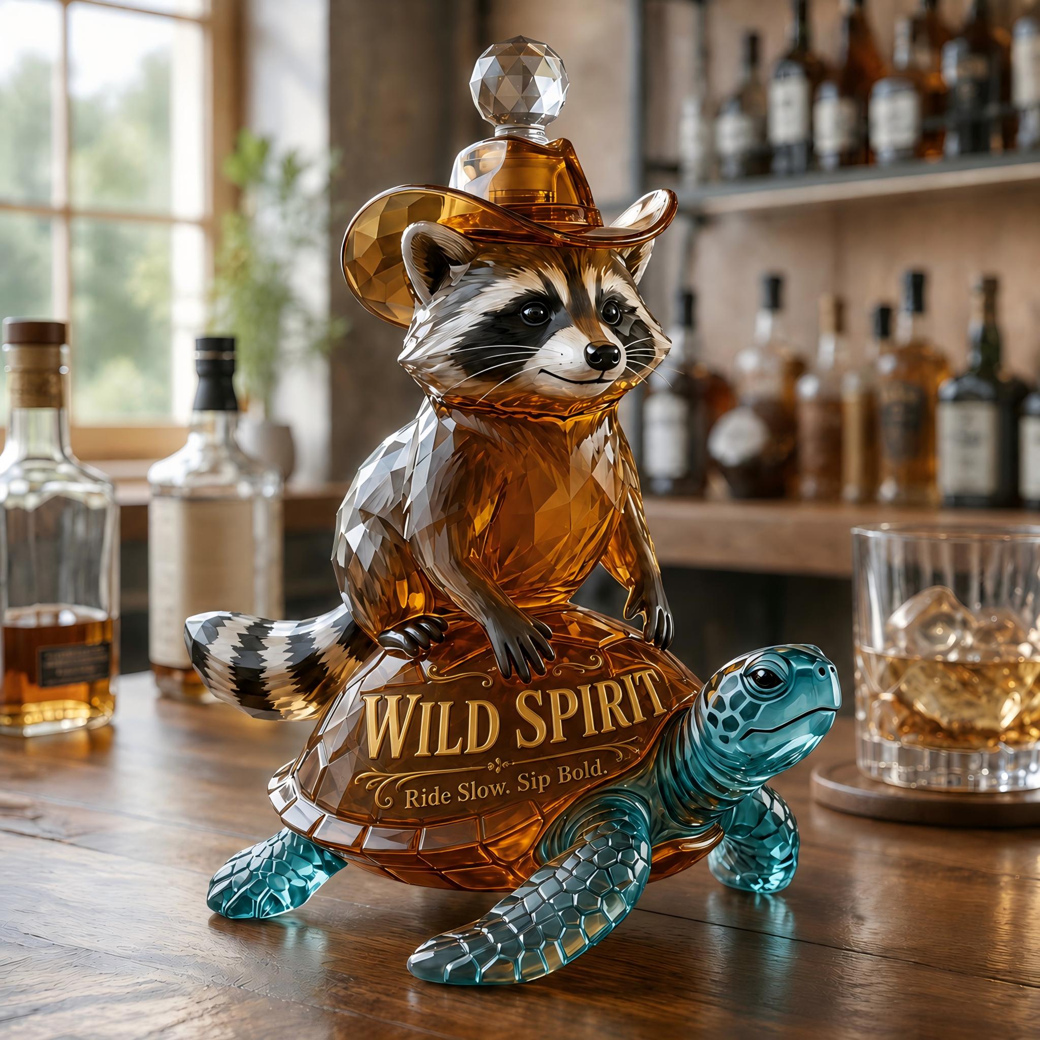 Wild Spirit Raccoon Turtle Whiskey Decanter