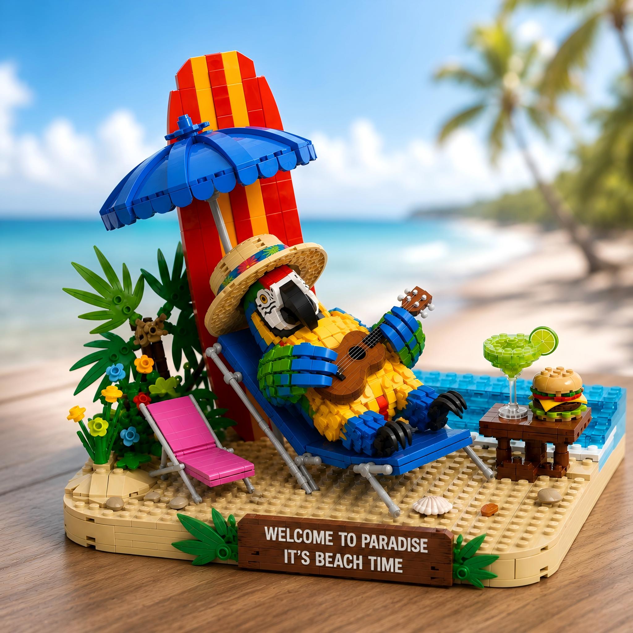 Tropical Paradise Vacation Parrot Building Set