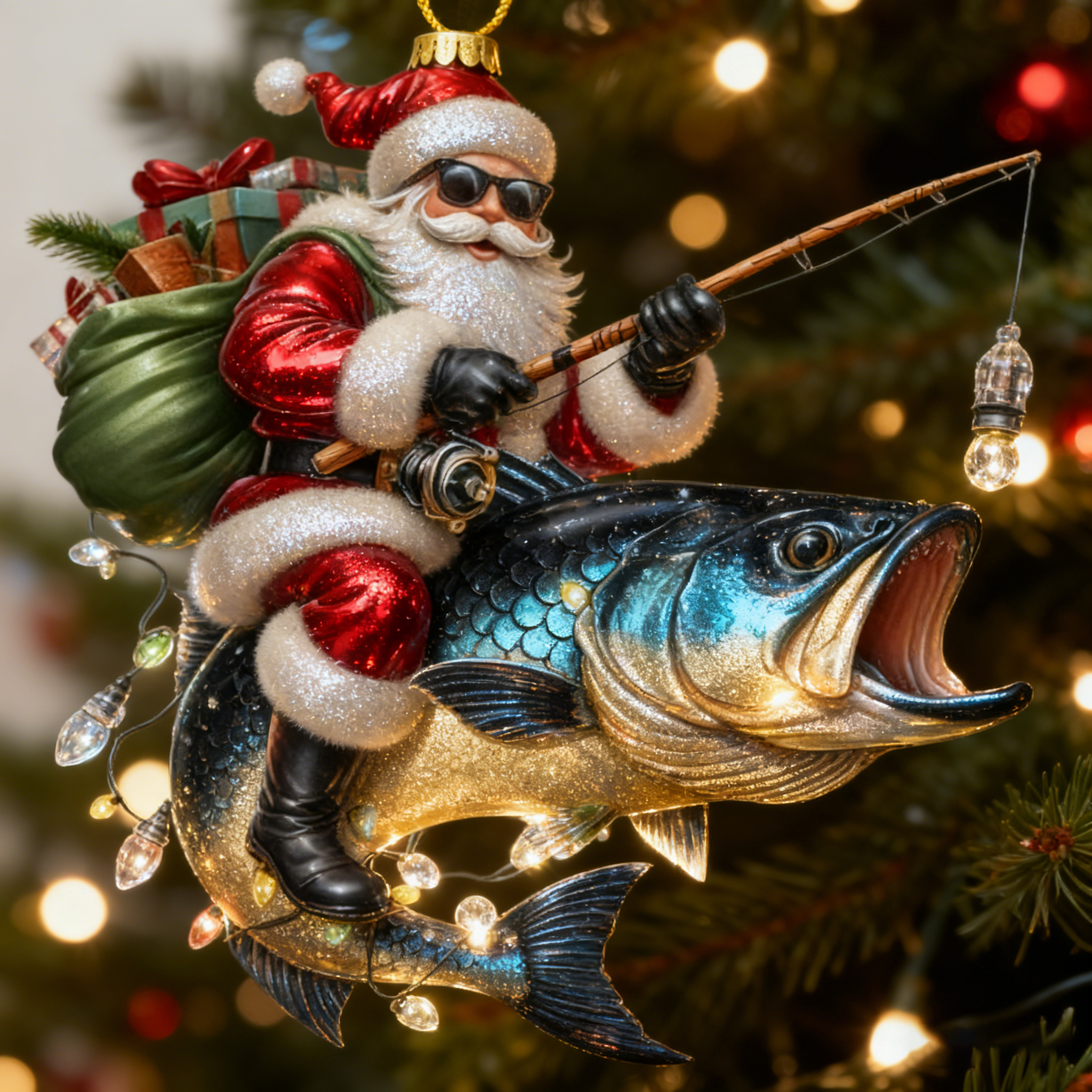 Fishing Santa Christmas Tree Ornament