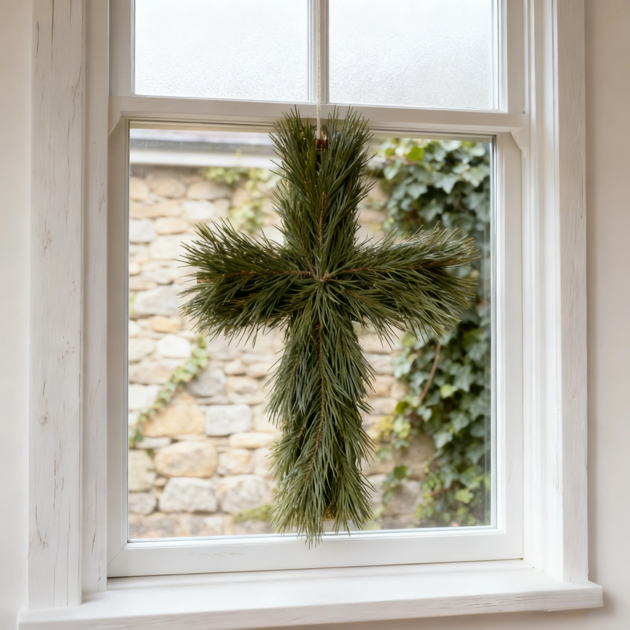 Handcrafted Pine Cross Christmas Wreath