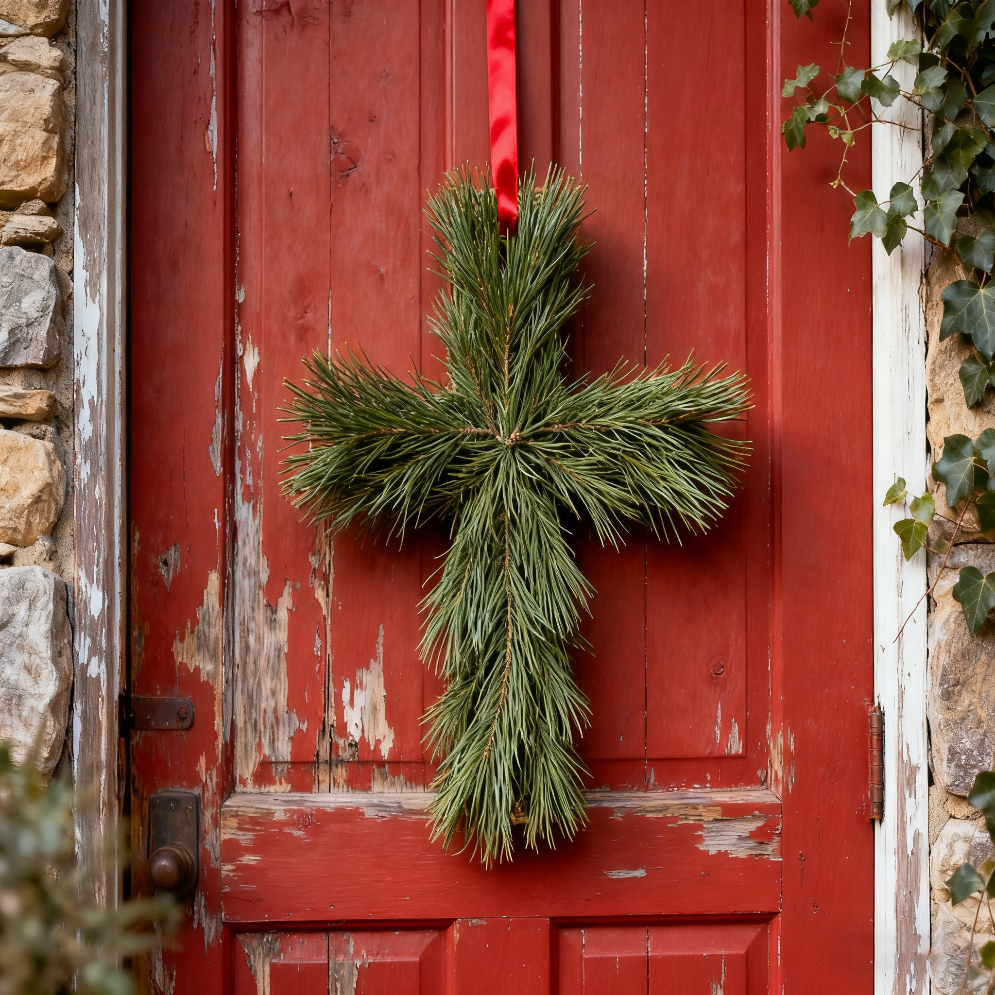Handcrafted Pine Cross Christmas Wreath
