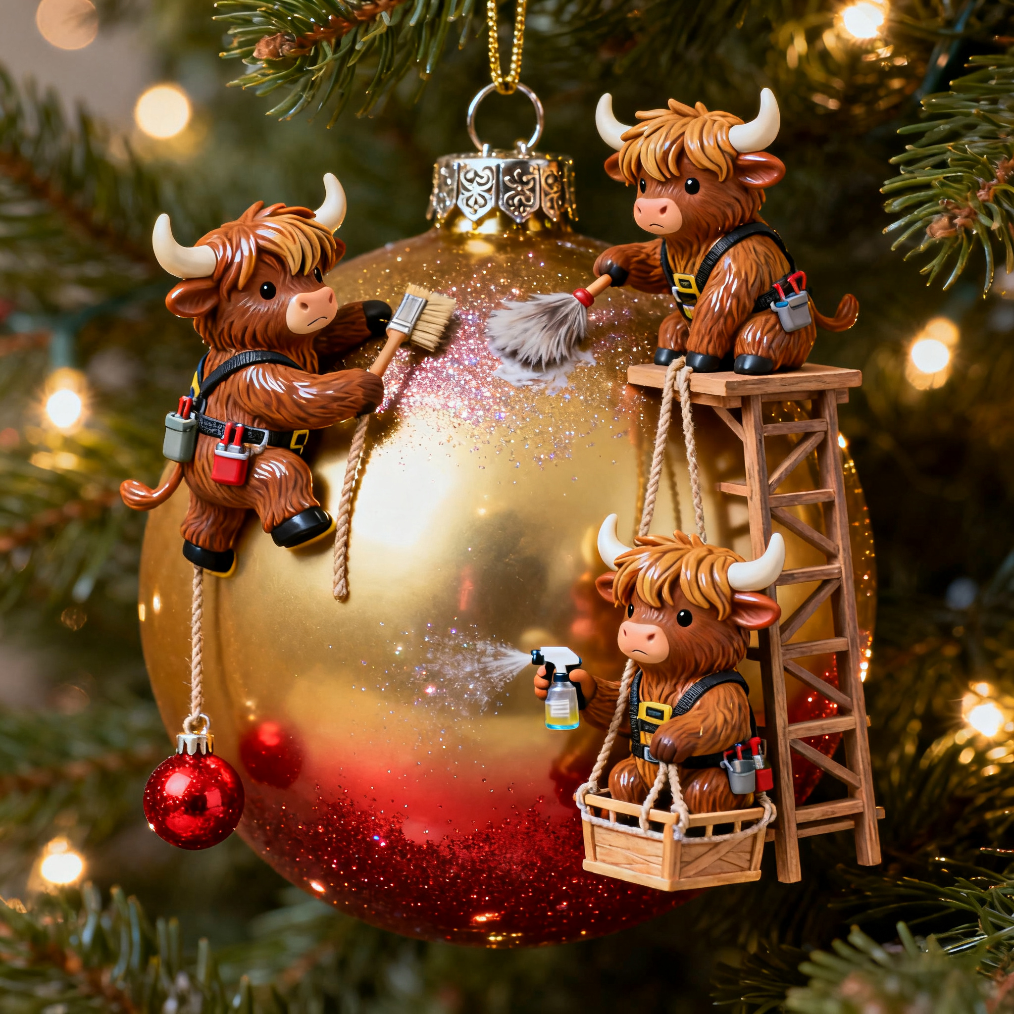 Highland Cattle  Christmas Cleaning Team Ornament