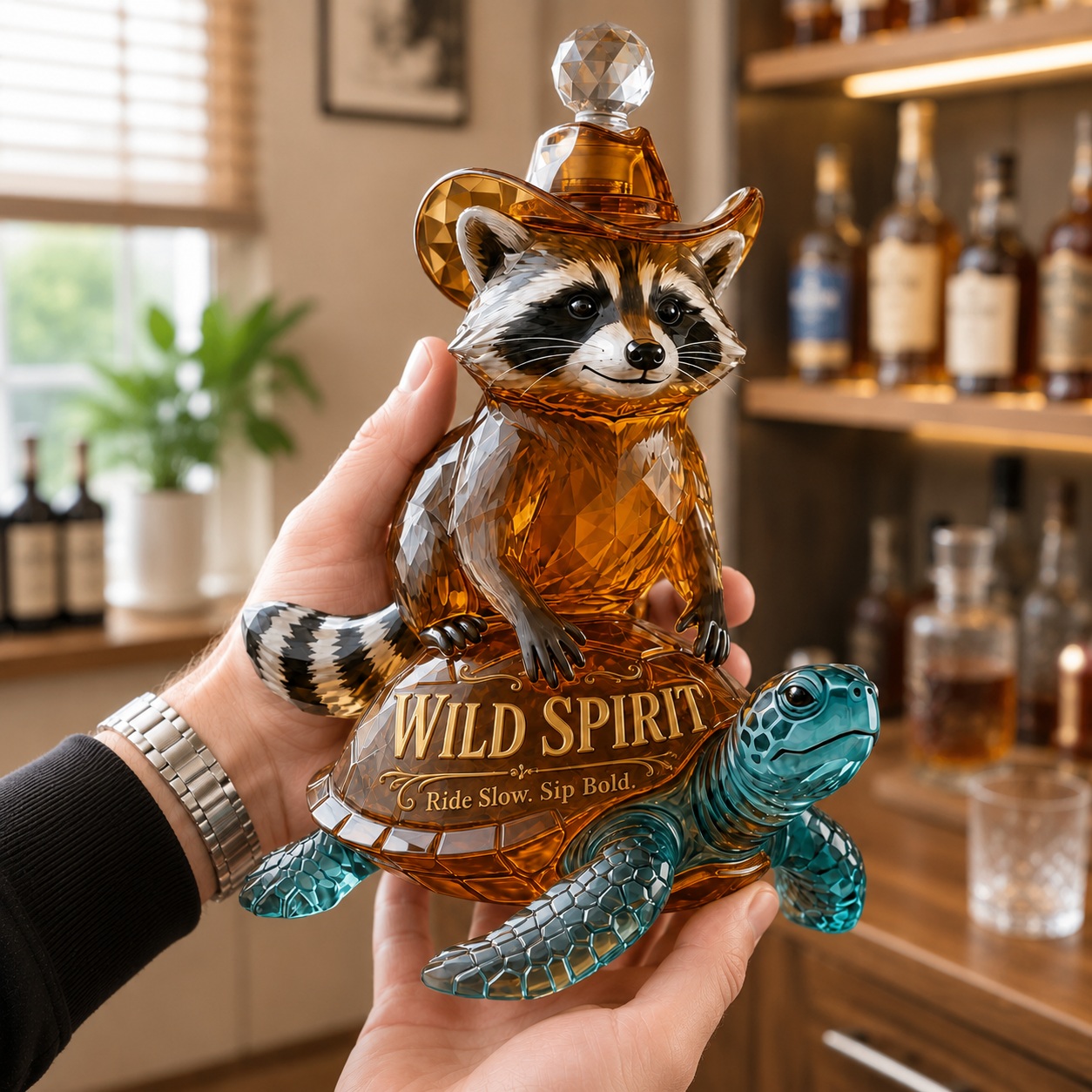 Wild Spirit Raccoon Turtle Whiskey Decanter