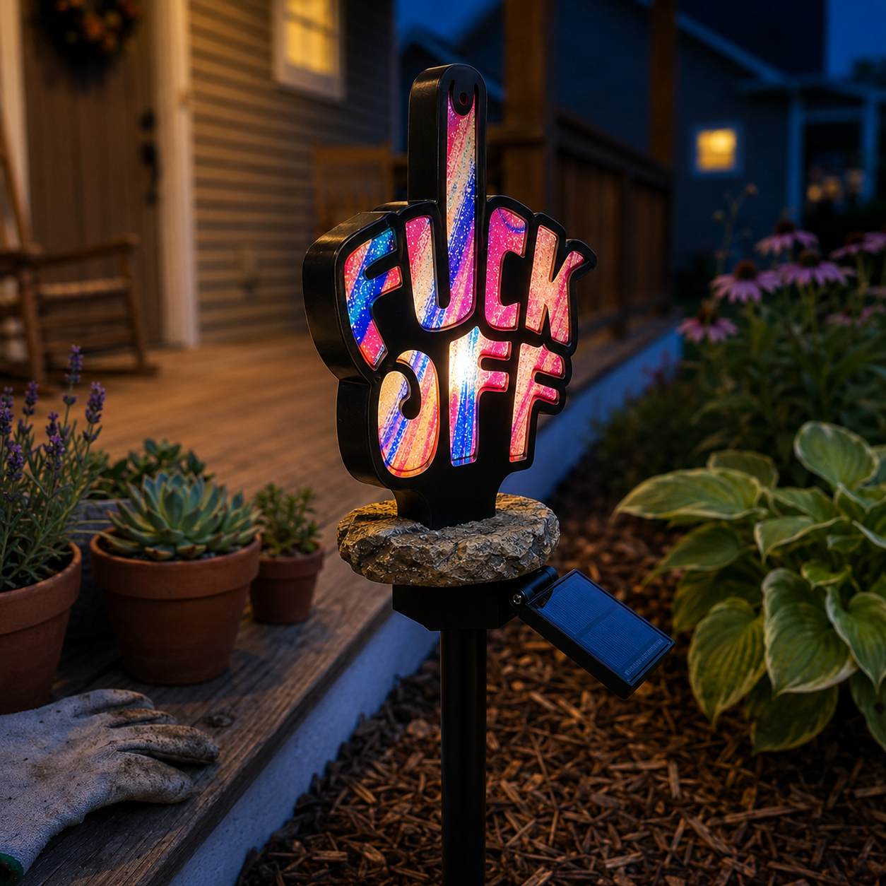 Funny "F-Off" Middle Finger Solar Garden Light