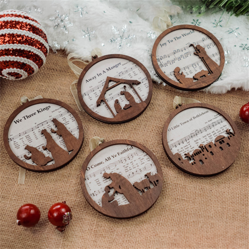 Set 5 Pieces Music Sheet Nativity Ornament
