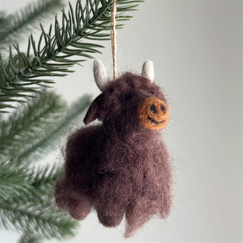 Needle Felted Highland Cow Ornament