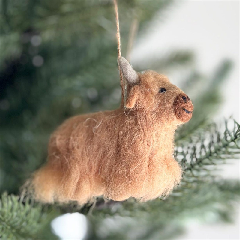 Needle Felted Highland Cow Ornament