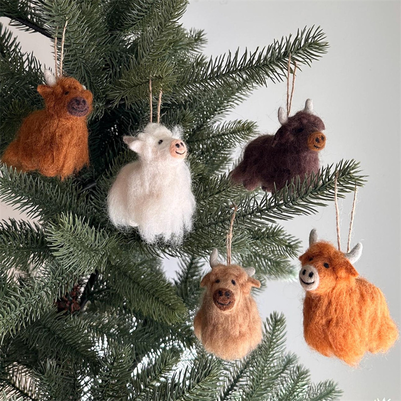 Needle Felted Highland Cow Ornament