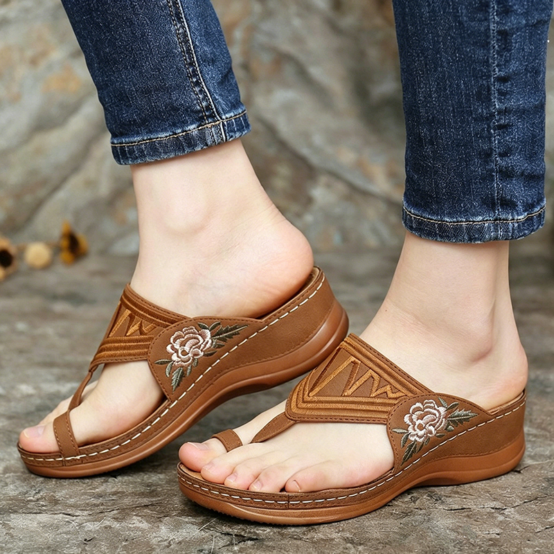 🔥 Sandalias de verano bordadas de estilo retro | Soporte ergonómico para el arco — Camina todo el día sin fatiga | Antideslizantes y transpirables ✅