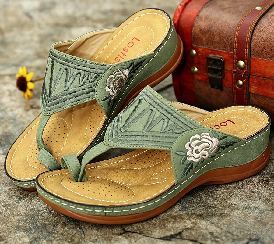 🔥 Sandalias de verano bordadas de estilo retro | Soporte ergonómico para el arco — Camina todo el día sin fatiga | Antideslizantes y transpirables ✅