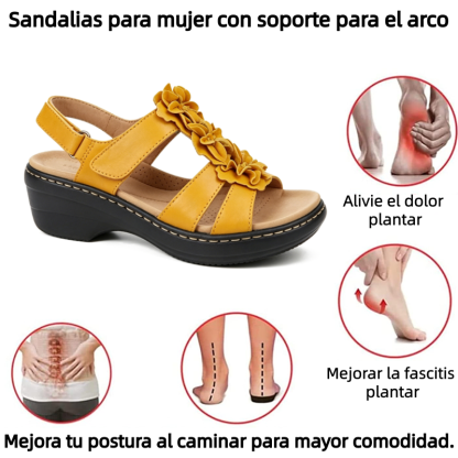 🔥 Sandalias ortopédicas de plataforma con estampado floral para mujer (verano) — Soporte para el arco — Diseño ergonómico — Ligeras y sin dolor en cada paso ✅
