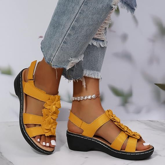 🔥 Sandalias ortopédicas de plataforma con estampado floral para mujer (verano) — Soporte para el arco — Diseño ergonómico — Ligeras y sin dolor en cada paso ✅
