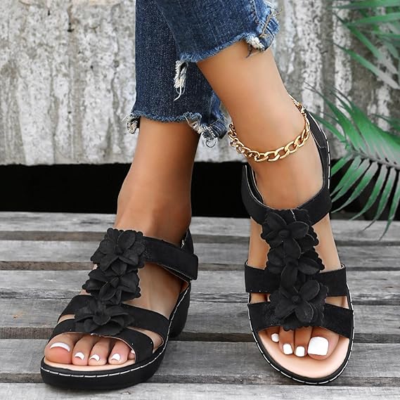 🔥 Sandalias ortopédicas de plataforma con estampado floral para mujer (verano) — Soporte para el arco — Diseño ergonómico — Ligeras y sin dolor en cada paso ✅