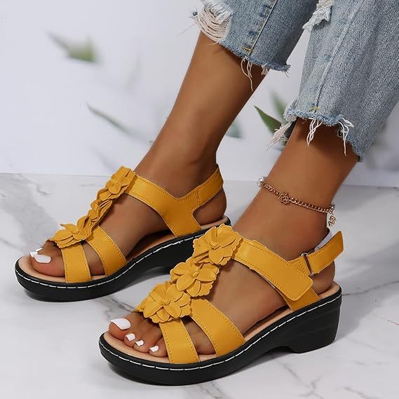 🔥 Sandalias ortopédicas de plataforma con estampado floral para mujer (verano) — Soporte para el arco — Diseño ergonómico — Ligeras y sin dolor en cada paso ✅