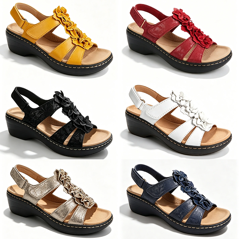 🔥 Sandalias ortopédicas de plataforma con estampado floral para mujer (verano) — Soporte para el arco — Diseño ergonómico — Ligeras y sin dolor en cada paso ✅