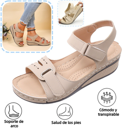 🔥 Sandalias ortopédicas de verano para mujer — Sandalias de plataforma confeccionadas en cuero ecológico, con soporte para el arco y correas ajustables de velcro para caminar con total comodidad durante todo el día: ¡dile adiós al dolor de pies! ✅