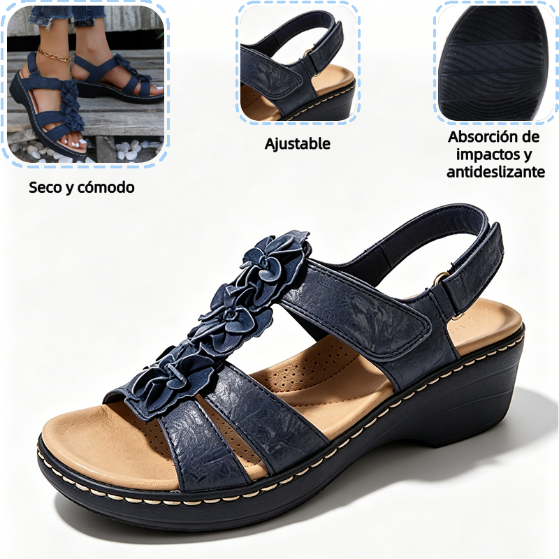 🔥 Sandalias ortopédicas de plataforma con estampado floral para mujer (verano) — Soporte para el arco — Diseño ergonómico — Ligeras y sin dolor en cada paso ✅