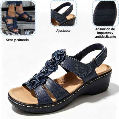 🔥 Sandalias ortopédicas de plataforma con estampado floral para mujer (verano) — Soporte para el arco — Diseño ergonómico — Ligeras y sin dolor en cada paso ✅