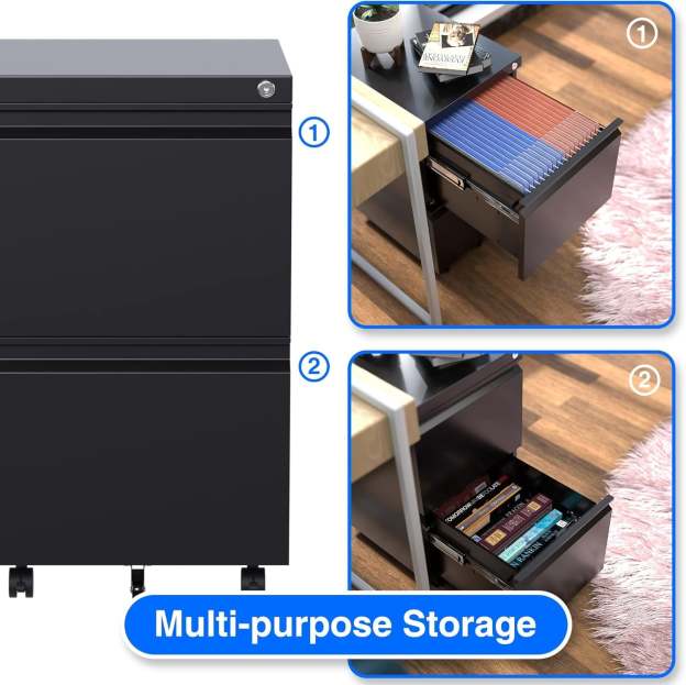 Black Metal Philatelic Storage Cabinet with Lock – 2 Drawer Vertical Organizer for Stamps, Covers & Collectibles