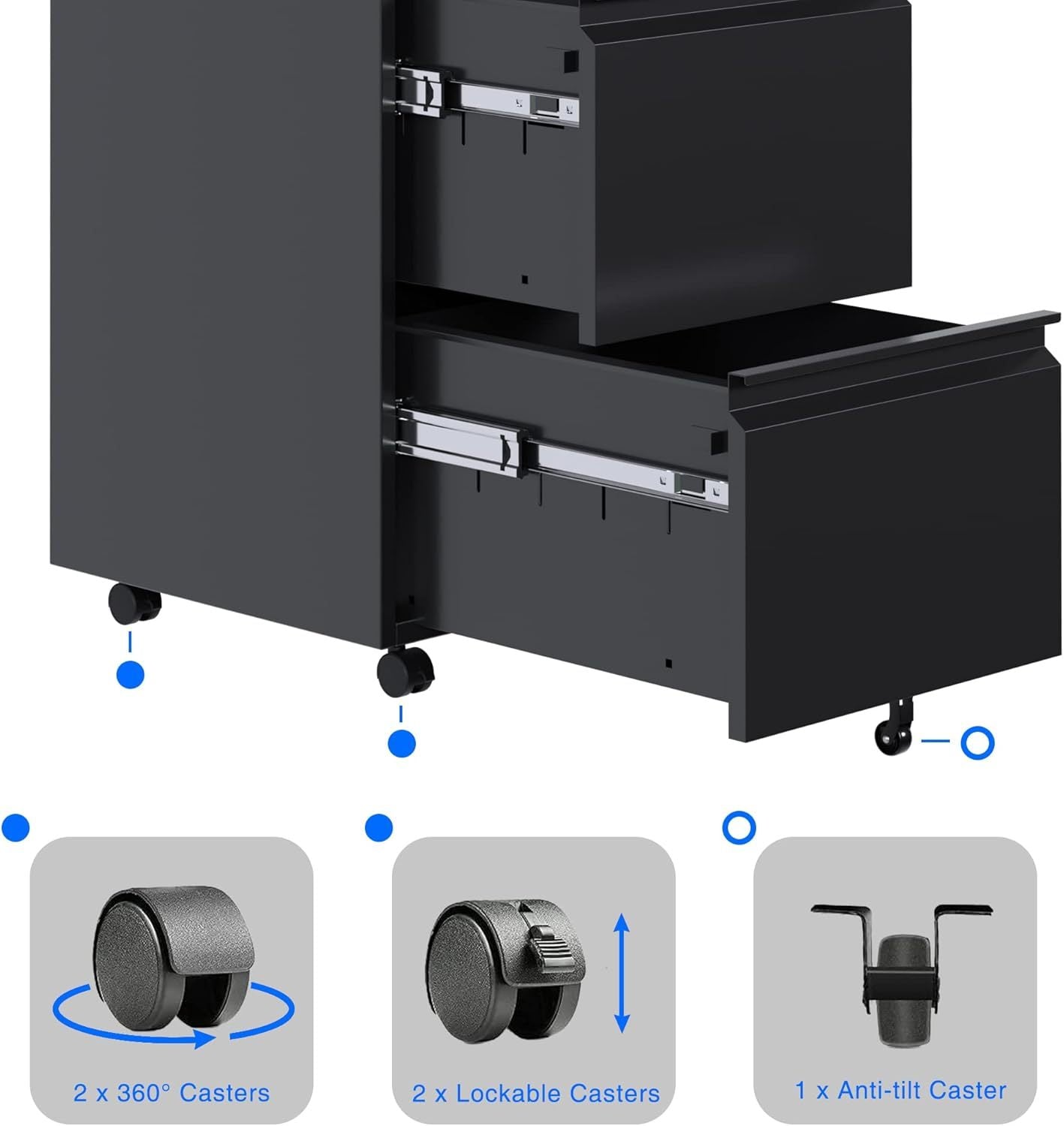 Black Metal Philatelic Storage Cabinet with Lock – 2 Drawer Vertical Organizer for Stamps, Covers & Collectibles