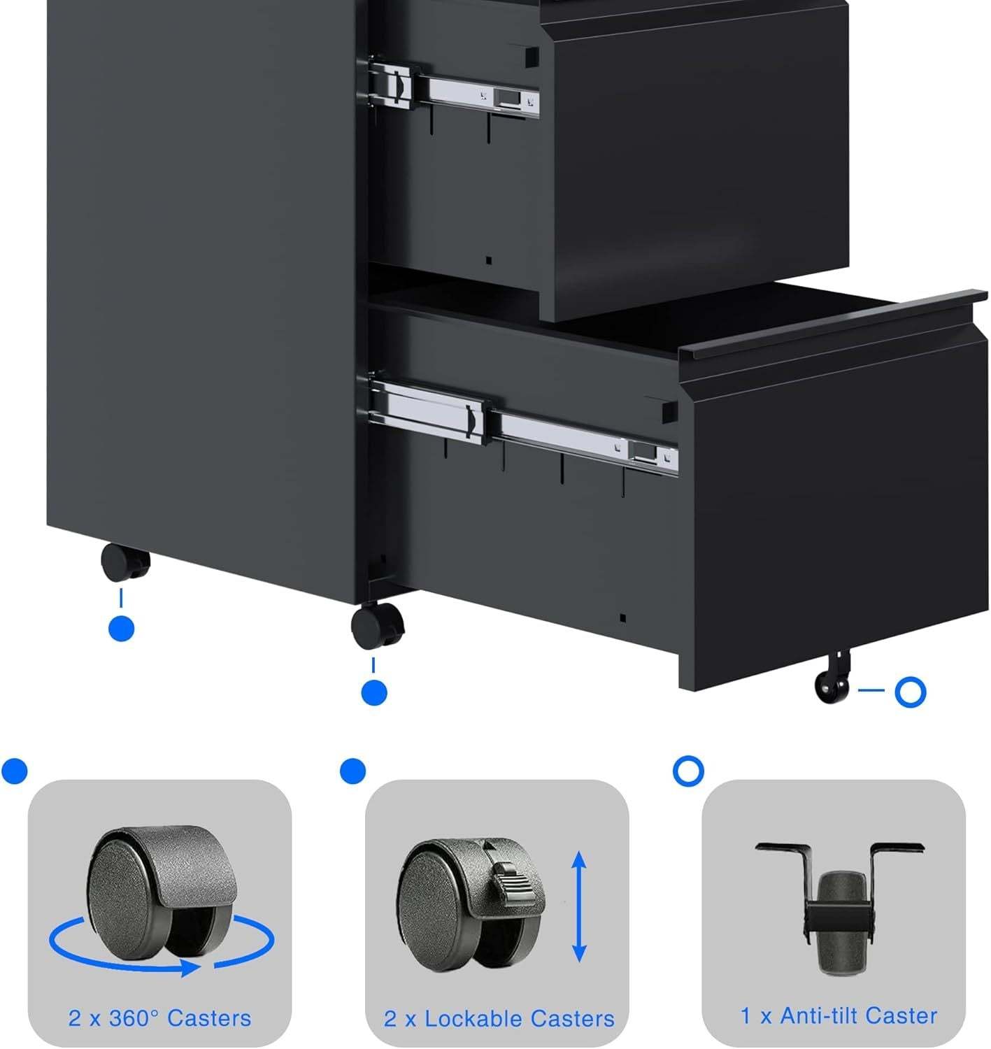 Black Metal Philatelic Storage Cabinet with Lock – 2 Drawer Vertical Organizer for Stamps, Covers & Collectibles
