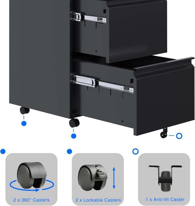 Black Metal Philatelic Storage Cabinet with Lock – 2 Drawer Vertical Organizer for Stamps, Covers & Collectibles